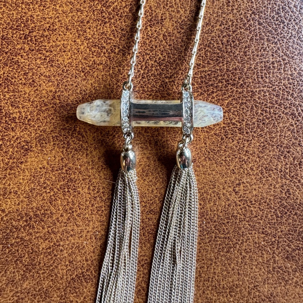 White House Black Market gold and geode long necklace